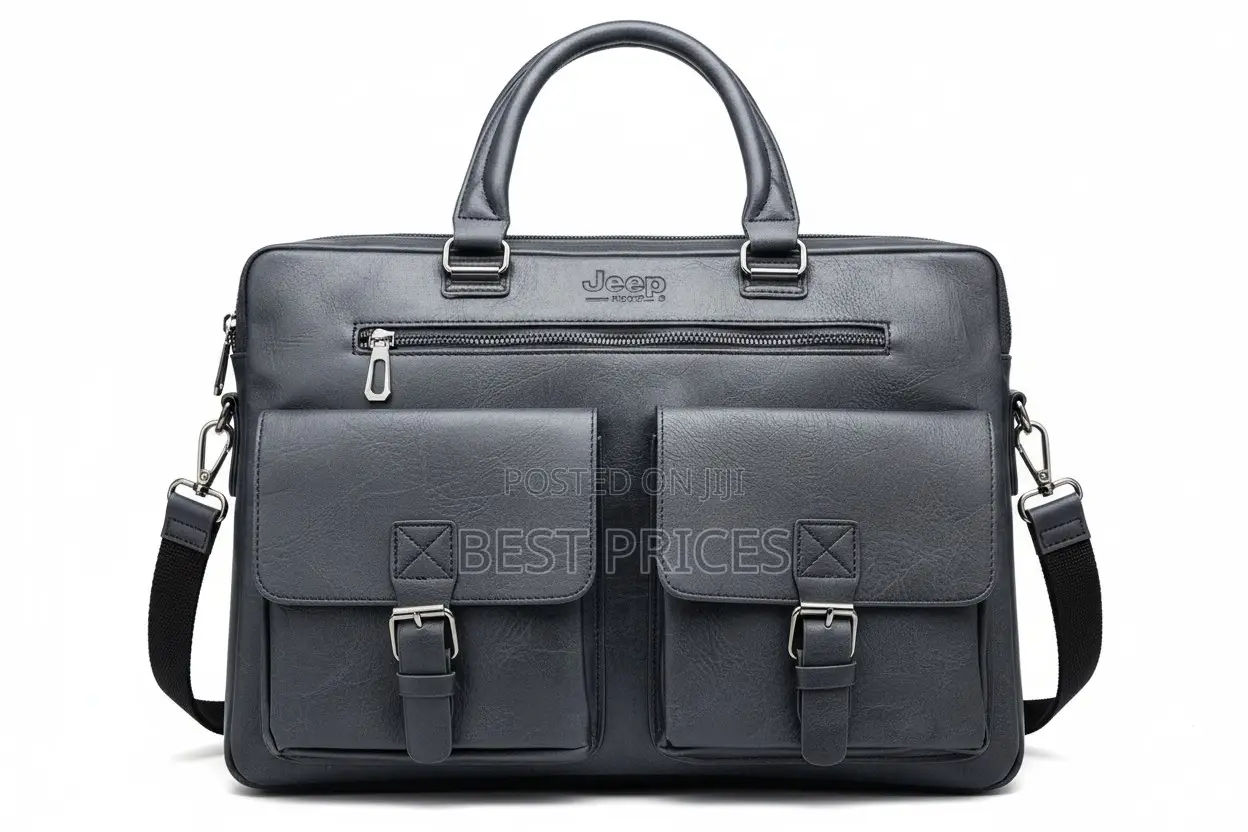 Jeep Brand Men's Grey Leather Laptop Briefcase Bag