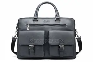 Jeep Brand Men's Grey Leather Laptop Briefcase Bag