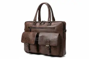Jeep Brand Men's Dark Brown Embossed Leather Briefcase Bag