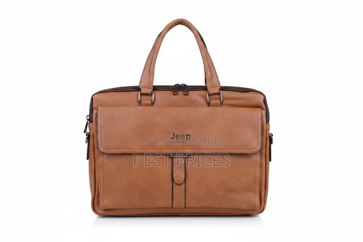 Jeep Brand Men's Tan Leather Briefcase Handbag