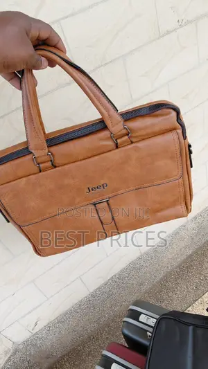 Jeep Brand Men's Tan Leather Briefcase Handbag