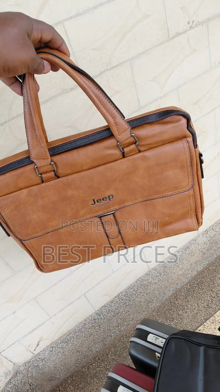 Jeep Brand Men's Tan Leather Briefcase Handbag
