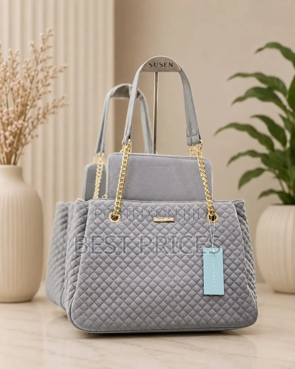 Chrisrosy Grey 2pc Quilted Tote Bag Set