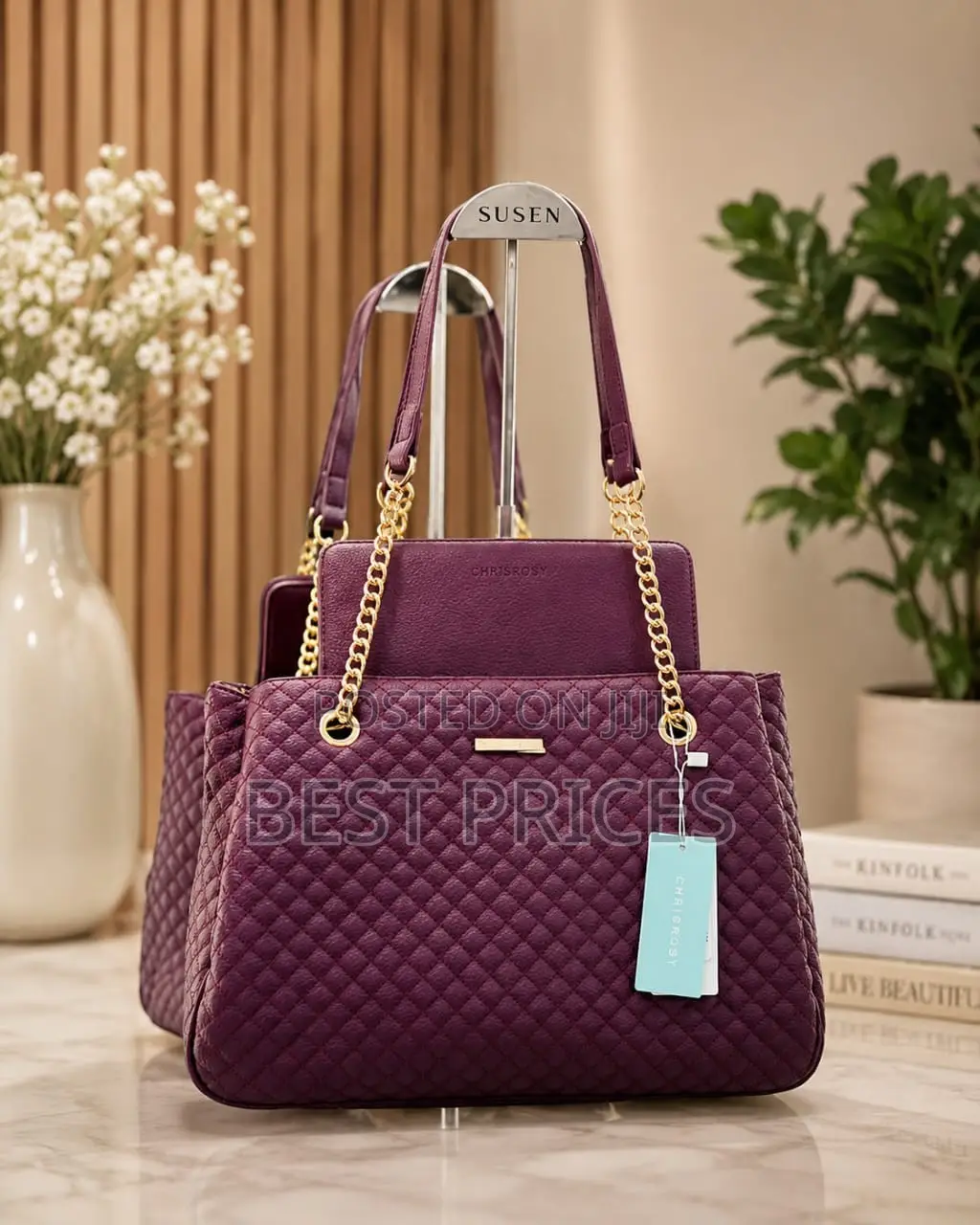Chrisrosy Purple 2pc Quilted Tote Bag Set