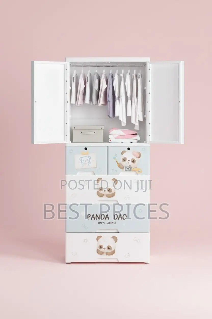 Kids Wardrobe 156CM | Hanging Rail + 4 Drawers