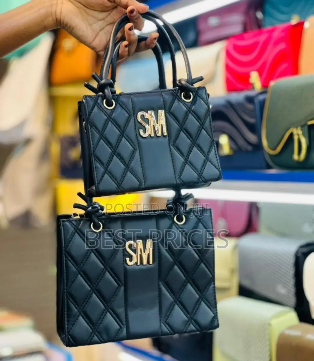 SM Quilted Tote Bag | 2-Piece Set (Small + Large) | Gold Logo