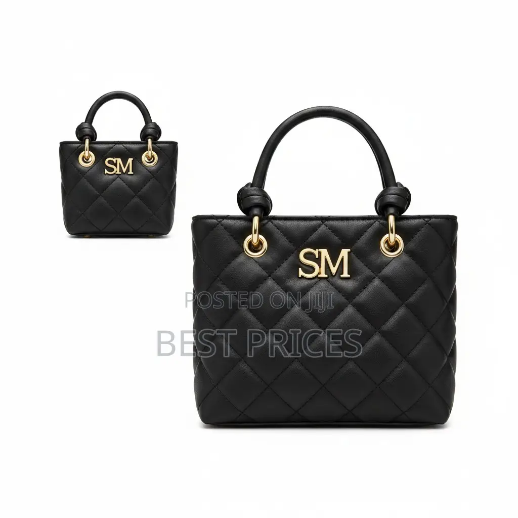 SM Quilted Tote Bag | 2-Piece Set (Small + Large) | Gold Logo
