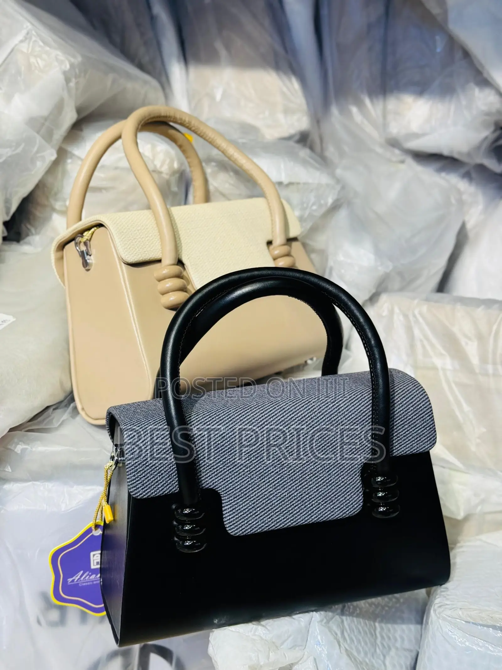 Alina Mini Top Handle Bag | Denim Tweed Flap | Tubular Arch Handle