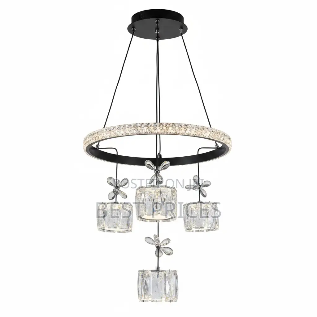 DL-0040 Modern LED Crystal Ring Chandelier with Crystal Pendants
