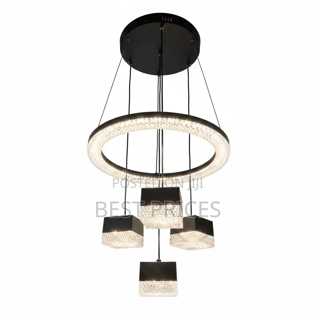 DL-0034 Modern LED Crystal Ring Chandelier with Square Pendants