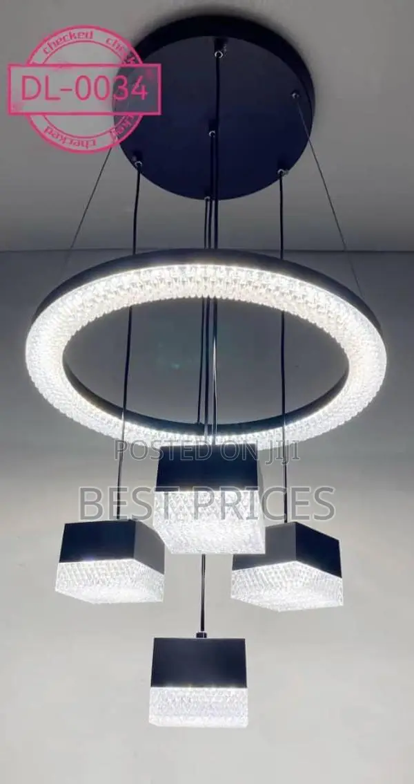DL-0034 Modern LED Crystal Ring Chandelier with Square Pendants