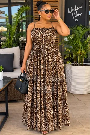 Animal Print Long Dress With Asmall Belt