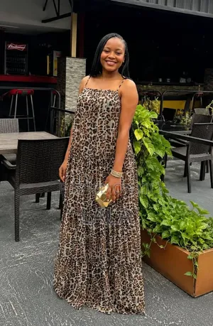 Animal Print Long Dress With Asmall Belt