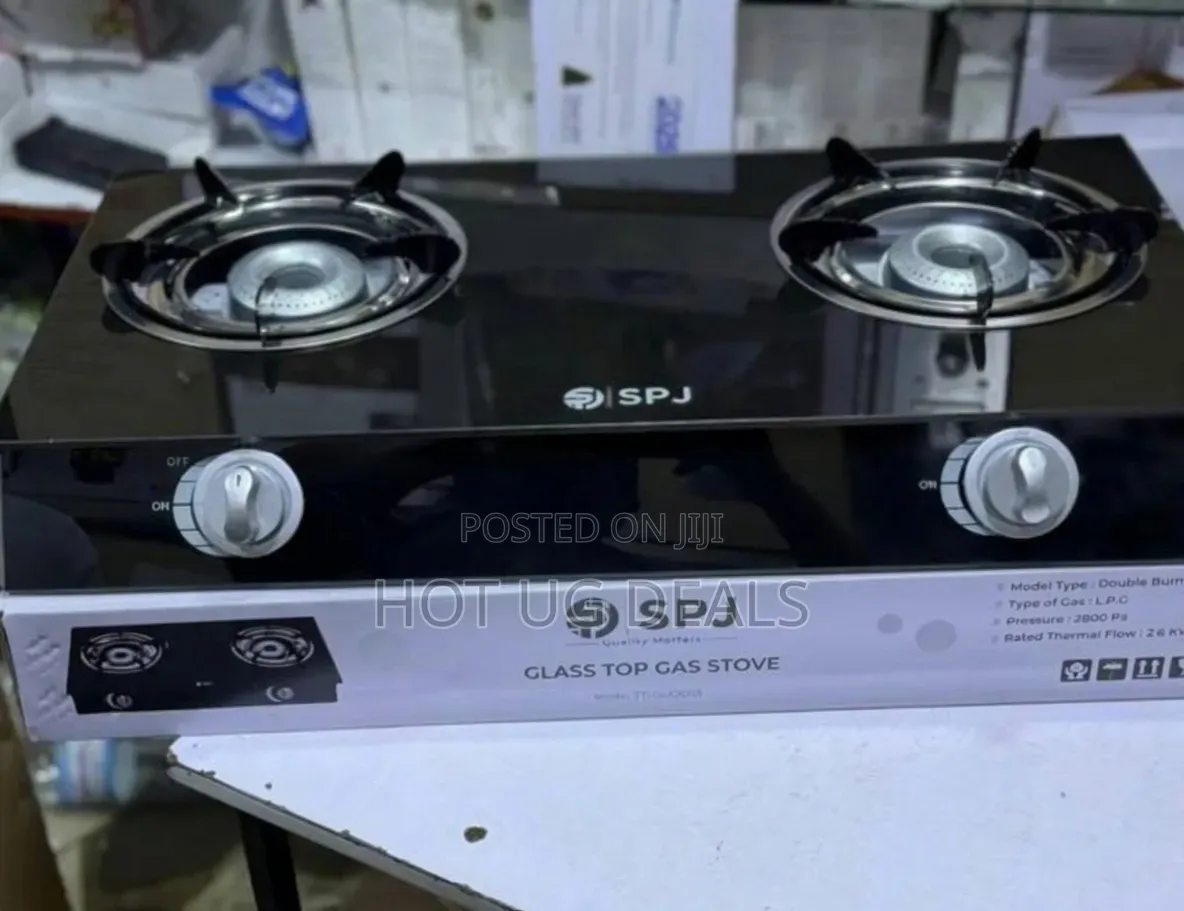 SPJ Glass 2-Burner Gas Stove | Tabletop Cooktop With Auto-Ignition
