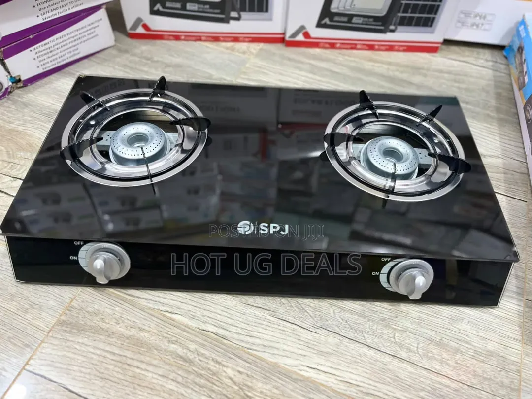 SPJ Glass 2-Burner Gas Stove | Tabletop Cooktop With Auto-Ignition
