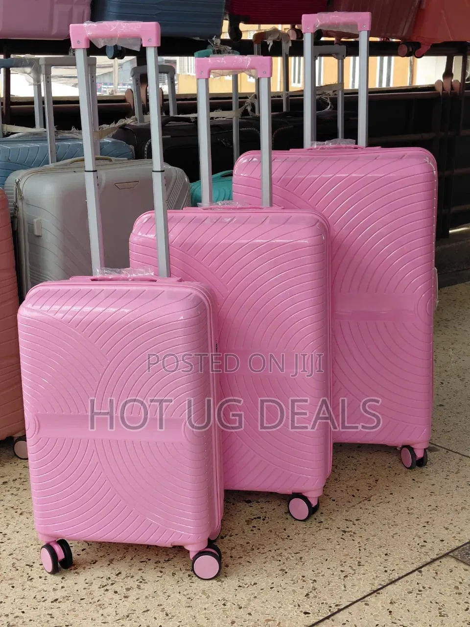 3-Piece Unbreakable Rubber Travel Suitcase Set – Pink Waterproof
