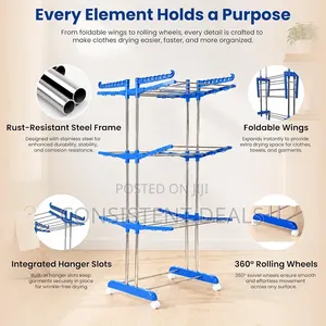 Stainless Steel Clothes 3 Rack Hanger - (Blue