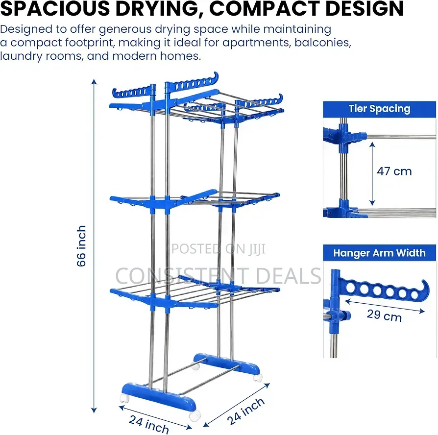 Stainless Steel Clothes 3 Rack Hanger - (Blue