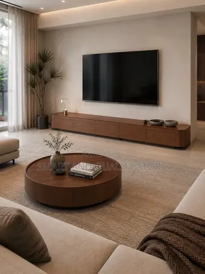Wooden TV Stand and Center Tables With Storage and Sliding Drowers BRN