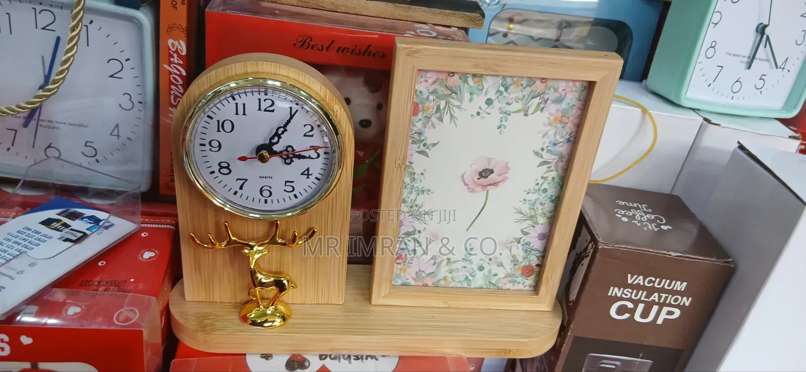 Wooden Desk Clock and Photo Frame Combo Set