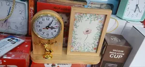 Wooden Desk Clock and Photo Frame Combo Set
