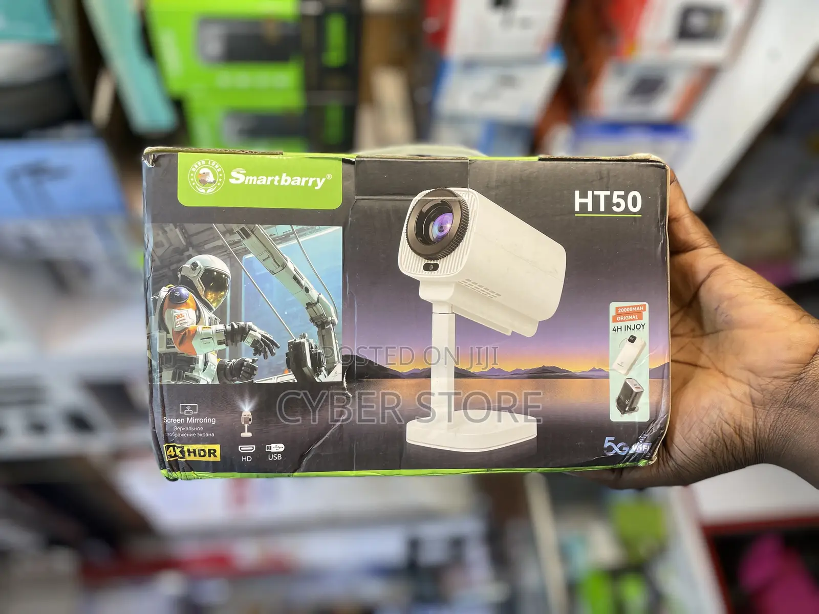 Smartbarry HT50, a Portable 4K HDR Smart Projector.