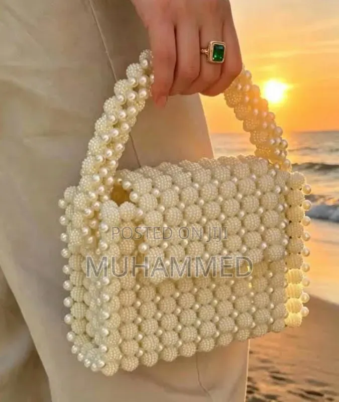 Pearl-Beaded Top Handle Handbag