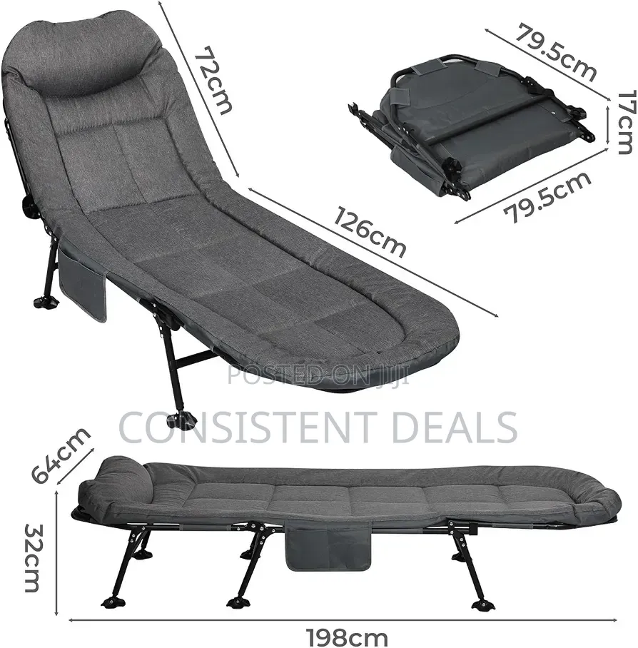 Camping Cot With Cushion, Portable Camp Bed