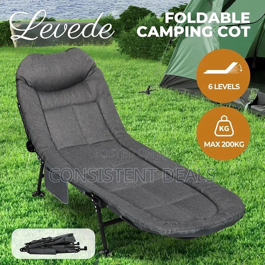 Camping Cot With Cushion, Portable Camp Bed