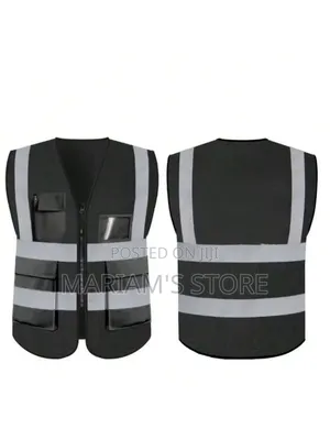 Black Safety Vest With Silver Reflective Strips