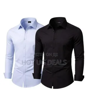 2 Pack of Men's Cotton Office Shirts Long Sleeve - Blue & Black