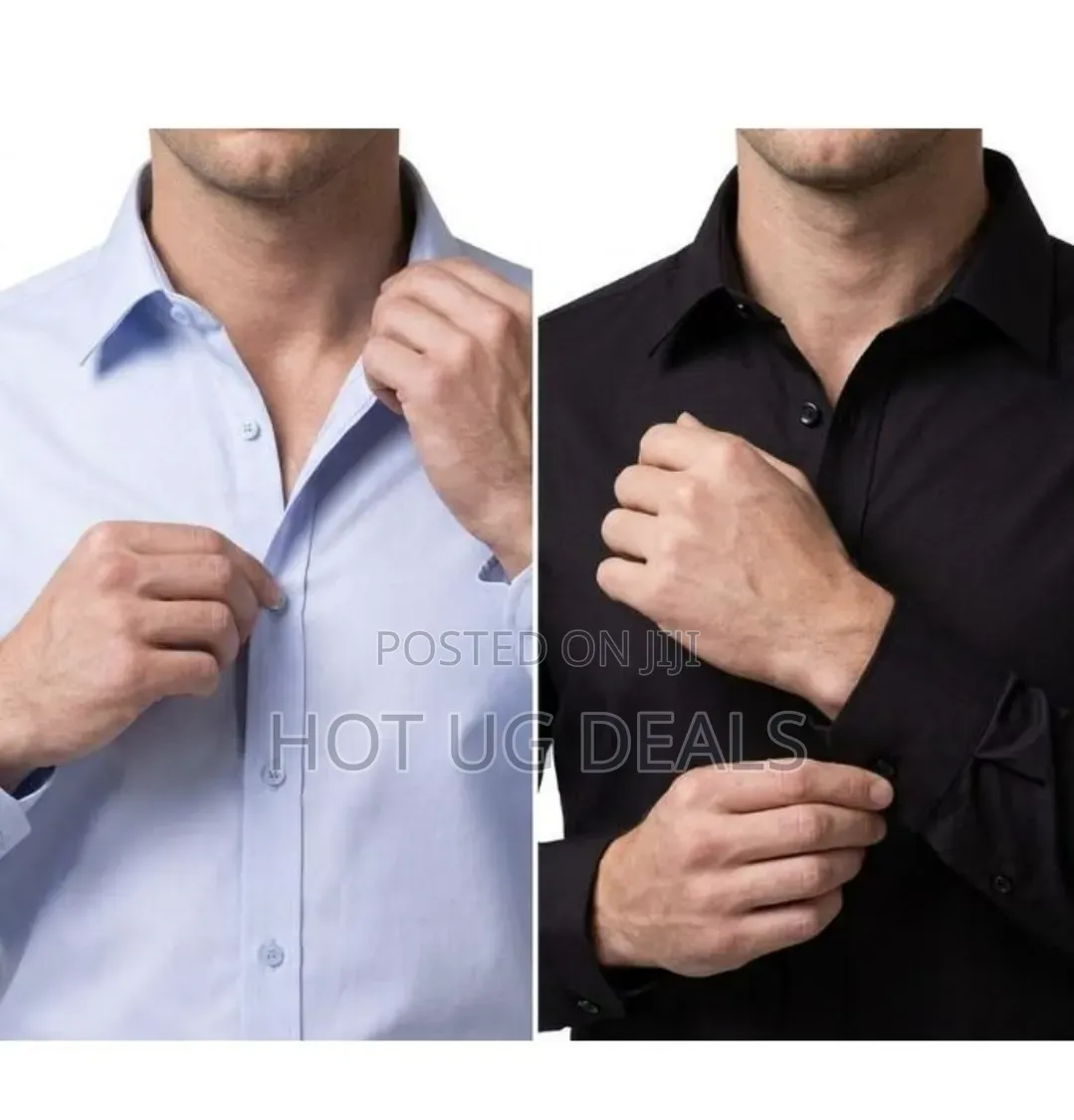 2 Pack of Men's Cotton Office Shirts Long Sleeve - Blue & Black