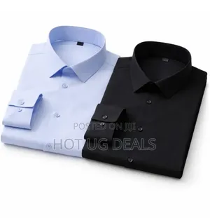 2 Pack of Men's Cotton Office Shirts Long Sleeve - Blue & Black