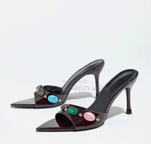 Ladies Bow Pointed Mule Heels