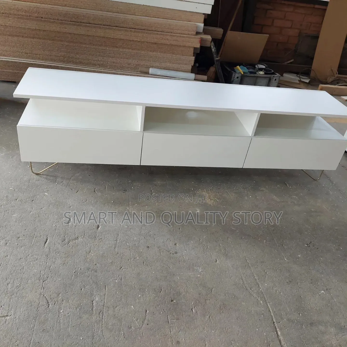 Golden Leg TV Stand Unit /Modern White With 3 Staps on Middle Park