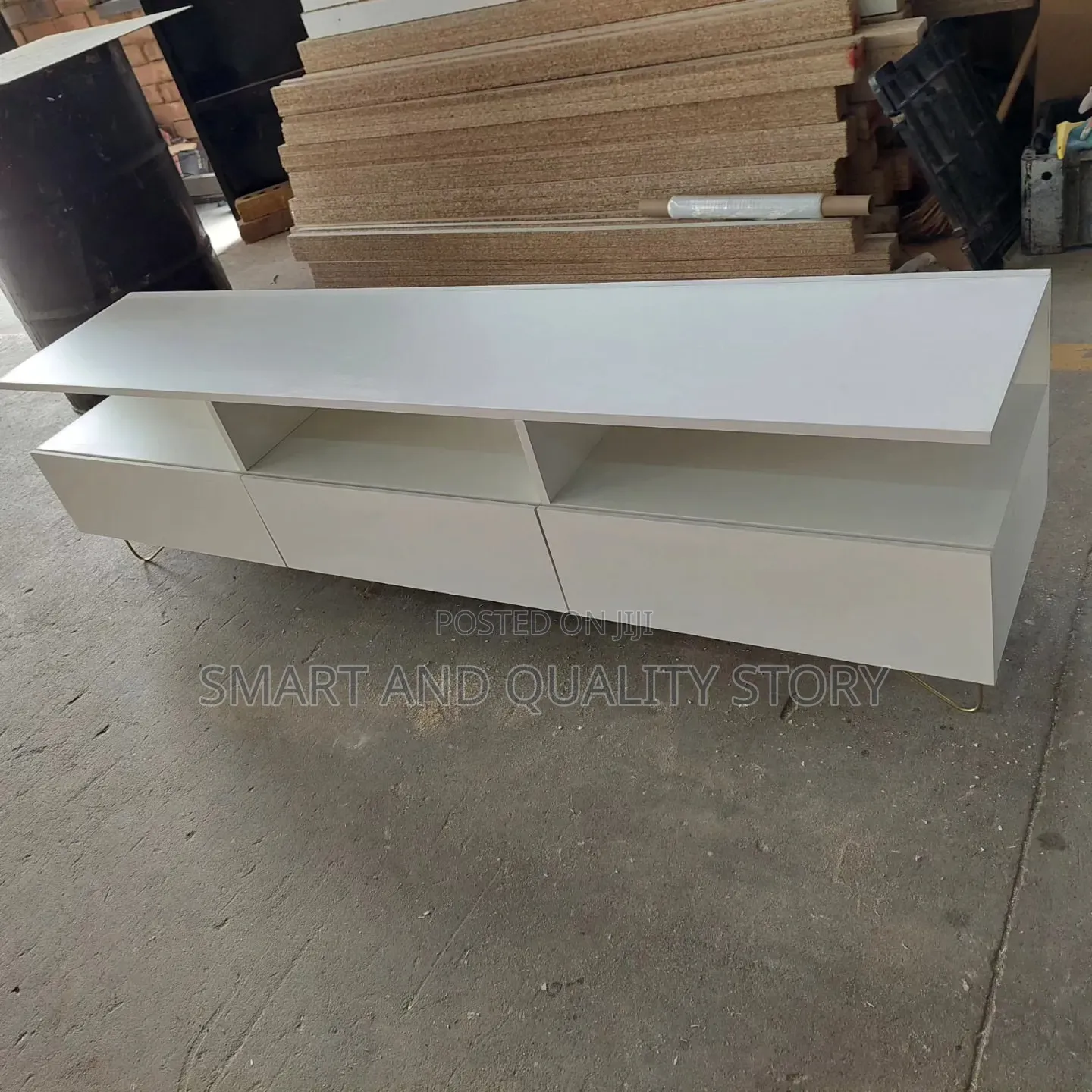 Golden Leg TV Stand Unit /Modern White With 3 Staps on Middle Park