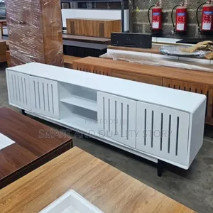 TV Stands/TV Stand White TV Stand With Meddle Gray Color With Doors