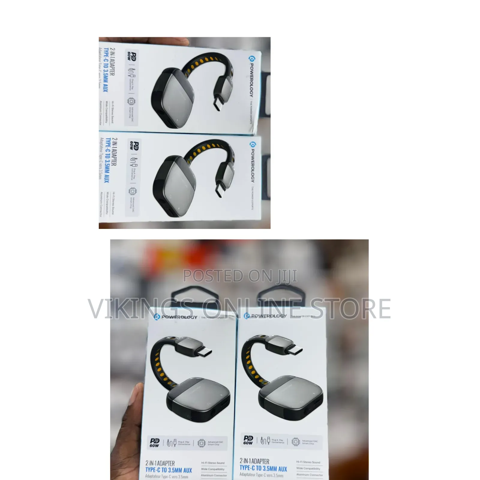The Powerology 2-in-1 Type-C to 3.5mm AUX Adapter