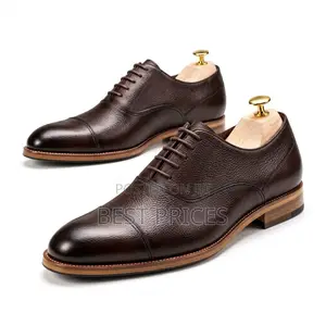 Men's Brown Leather Cap-Toe Oxford Dress Shoes