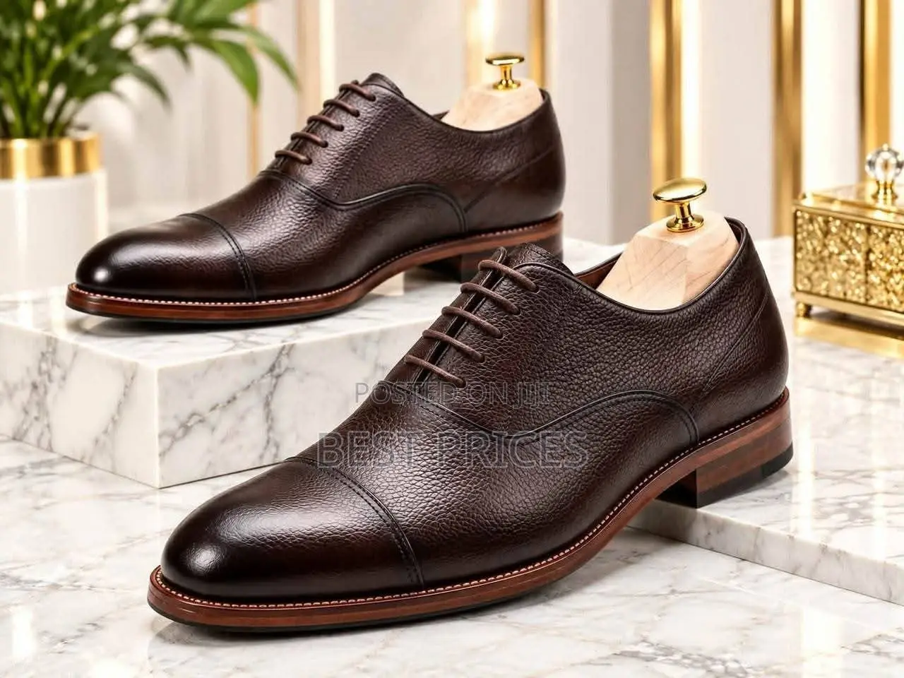 Men's Brown Leather Cap-Toe Oxford Dress Shoes