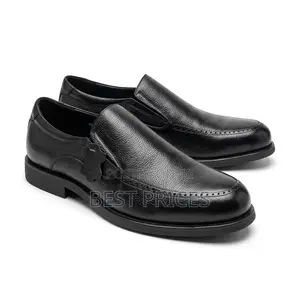 Men's Black Leather Apron-Toe Slip-On Shoes