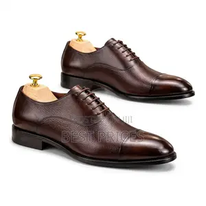 Men's Dark Brown Pebbled Leather Cap-Toe Oxford Shoes