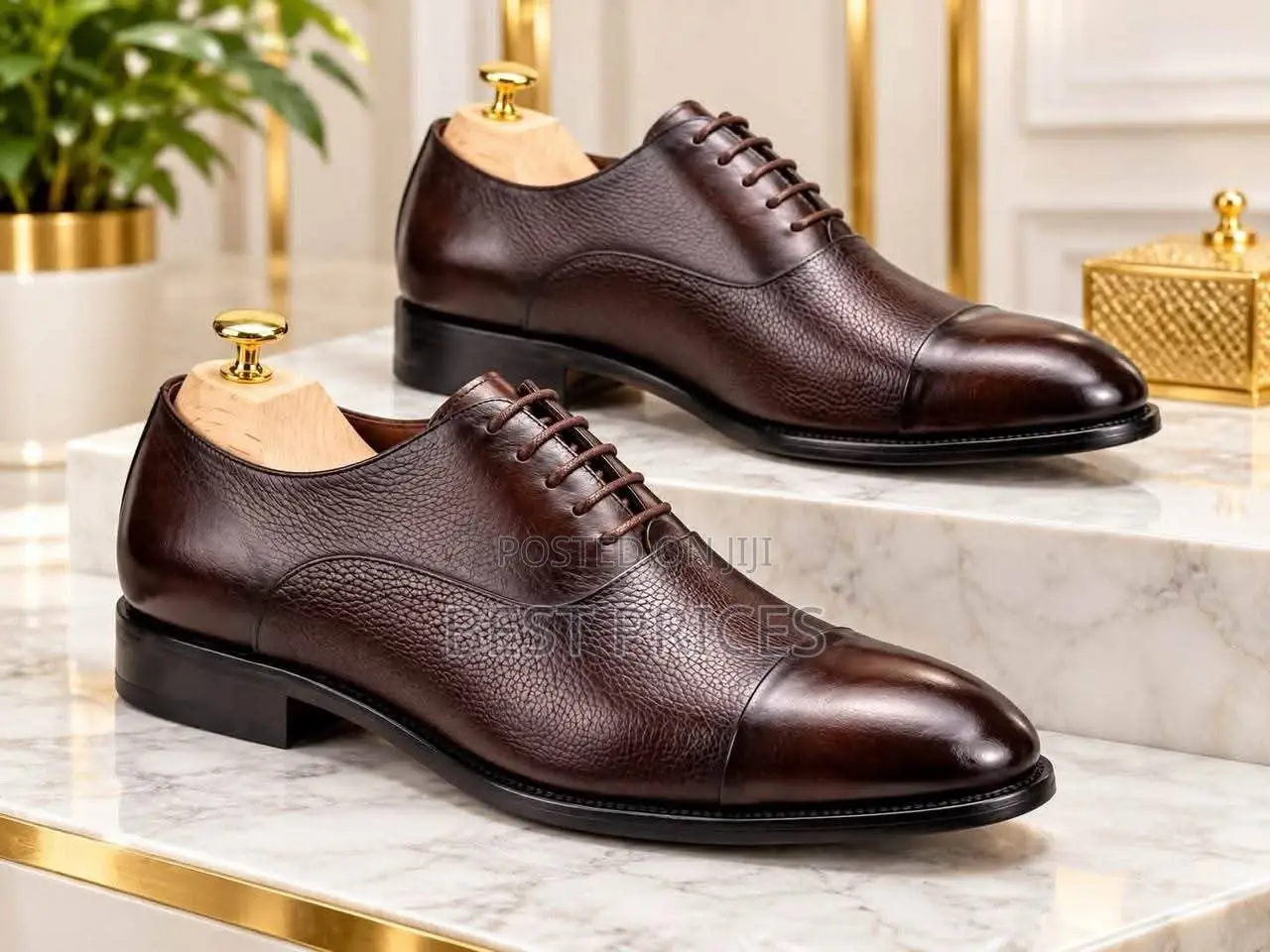 Men's Dark Brown Pebbled Leather Cap-Toe Oxford Shoes