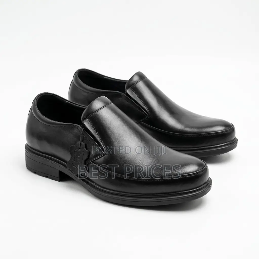 Men's Black Smooth Leather Slip-On Shoes with Chunky Sole