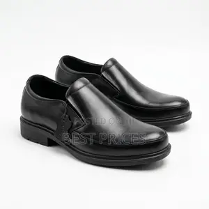 Men's Black Smooth Leather Slip-On Shoes with Chunky Sole