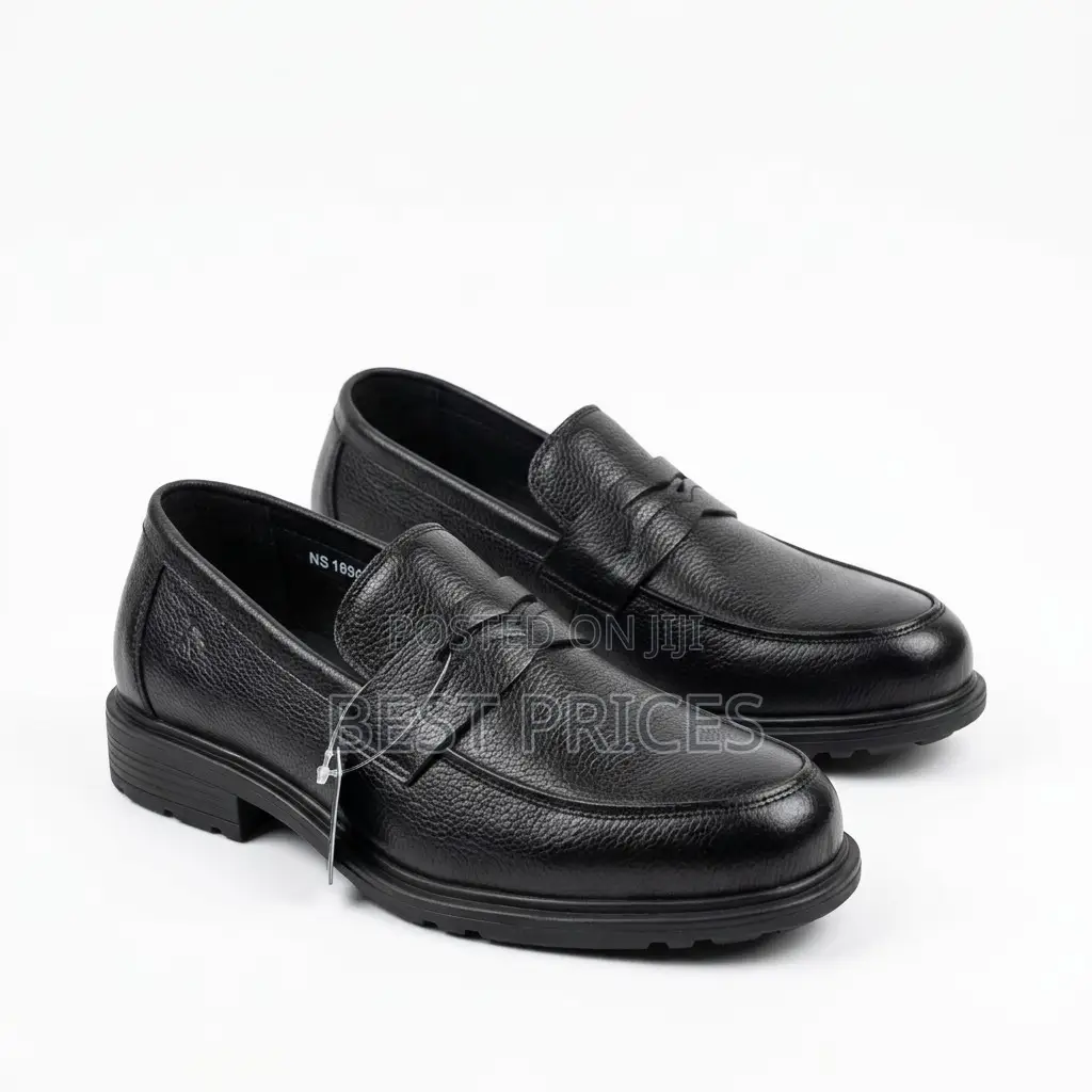 Men's Black Pebbled Leather Penny Loafers