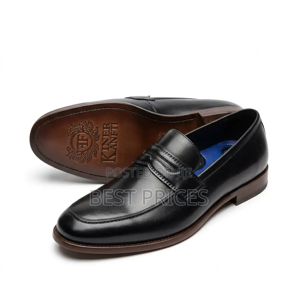 Men's Black Polished Leather Penny Loafers