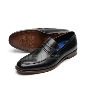 Men's Black Polished Leather Penny Loafers