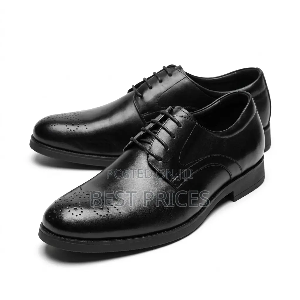Men's Black Leather Brogue Derby Shoes
