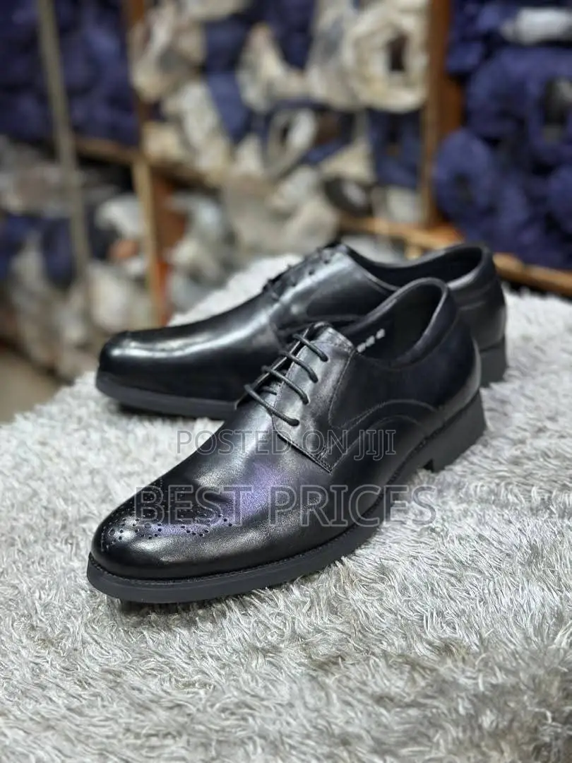 Men's Black Leather Brogue Derby Shoes